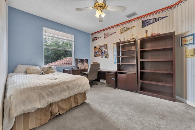 3271 Harrington Dr, Boca Raton, FL 33496 - carpeted bedroom featuring a desk, ceiling fan, and a textured ceiling