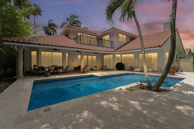 3271 Harrington Dr, Boca Raton, FL 33496 - outdoor pool with ceiling fan, a patio, and outdoor dining space