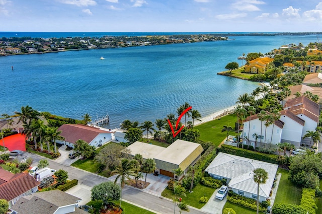 bird's eye view featuring a water view