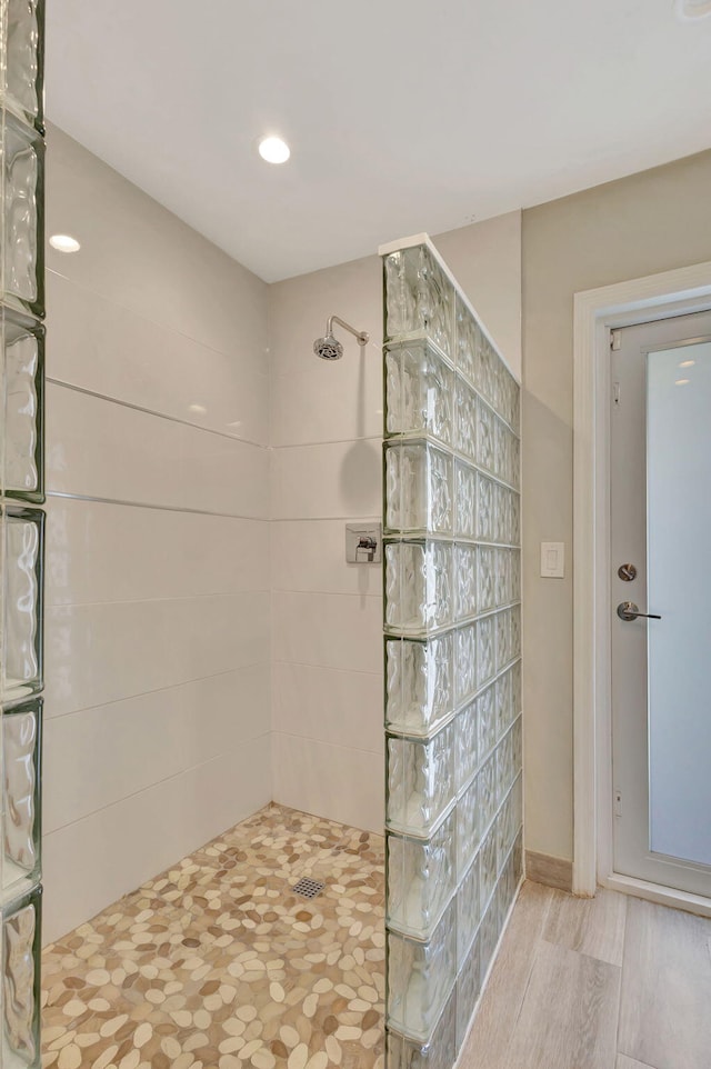 bathroom with a walk in shower