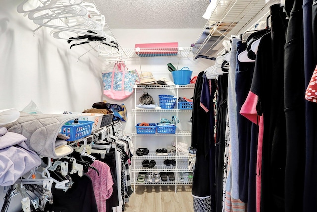 walk in closet with wood finished floors