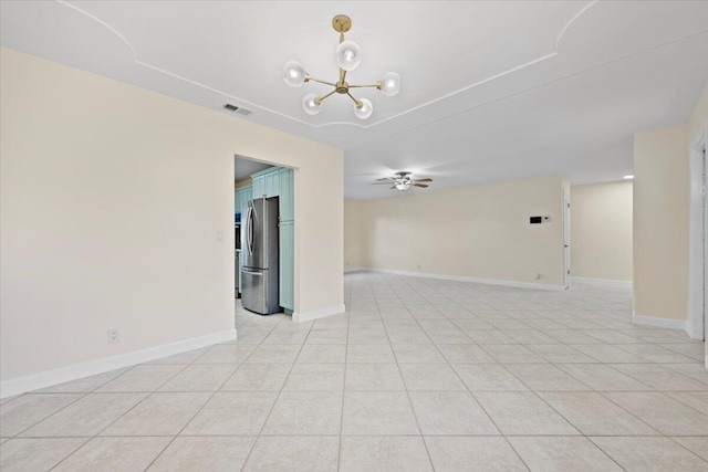 514 Jaeger Dr, Delray Beach, FL 33444 - unfurnished room featuring a chandelier, ceiling fan, baseboards, and light tile patterned floors