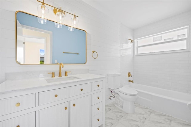 514 Jaeger Dr, Delray Beach, FL 33444 - full bath featuring marble look tile flooring, toilet, shower / washtub combination, and vanity