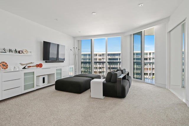 living room with carpet and expansive windows