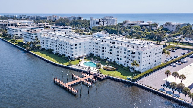 aerial view with a view of city and a water view