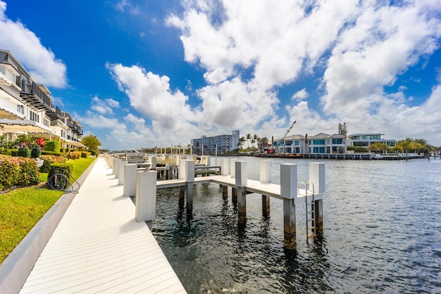 dock area featuring a water view