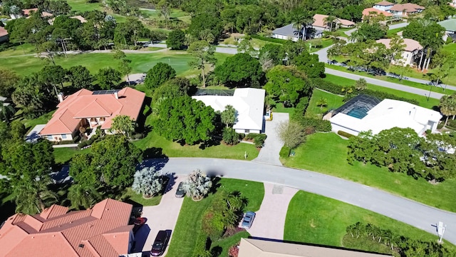 aerial view featuring a residential view and golf course view