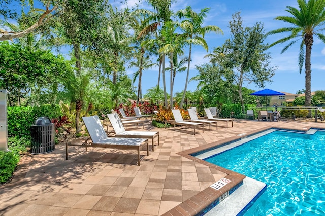 community pool with a patio area