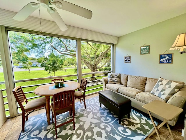 sunroom / solarium featuring ceiling fan