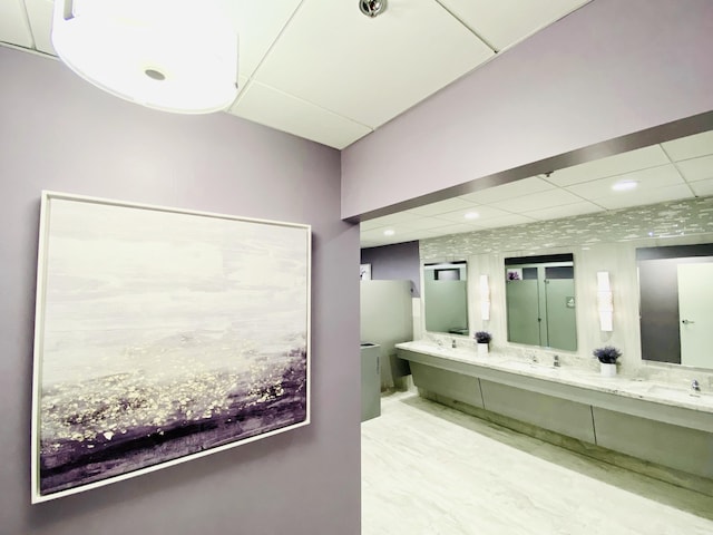 465 Saxony J, Delray Beach, FL 33446 - full bathroom with a paneled ceiling and double vanity