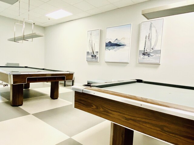 465 Saxony J, Delray Beach, FL 33446 - game room featuring a drop ceiling and billiards