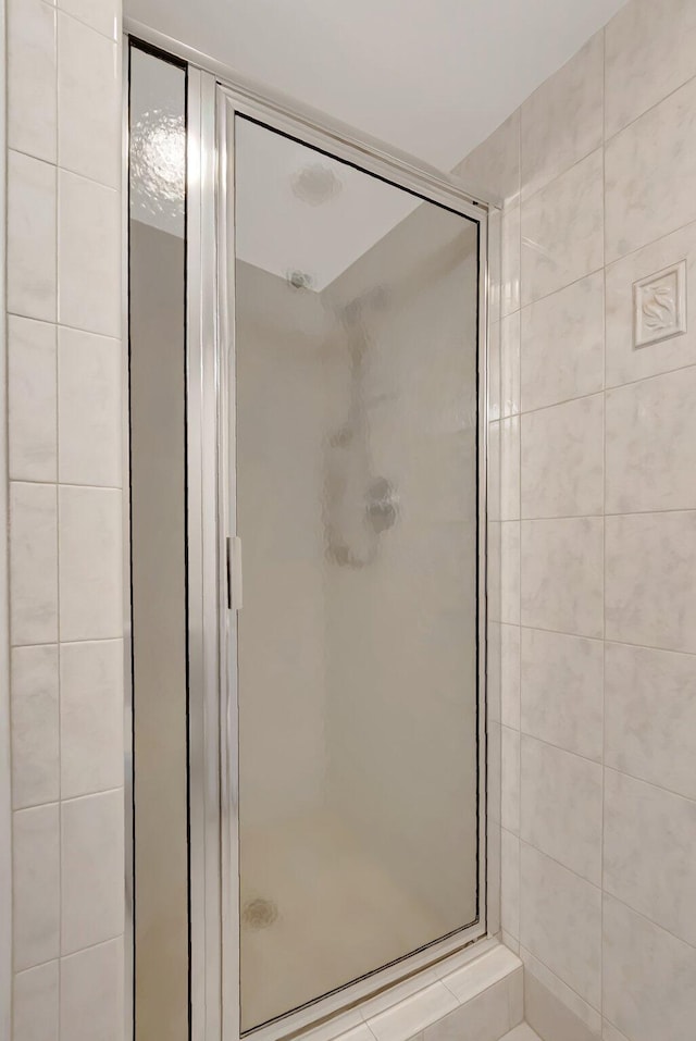 bathroom with a shower stall