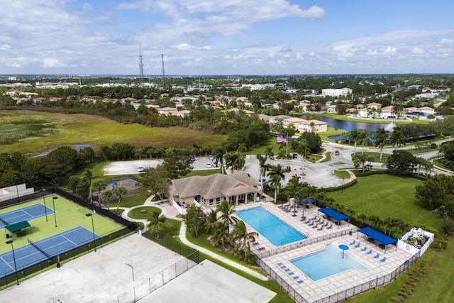 aerial view with a water view