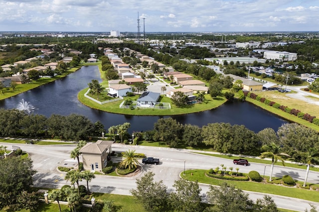 aerial view featuring a water view and a residential view