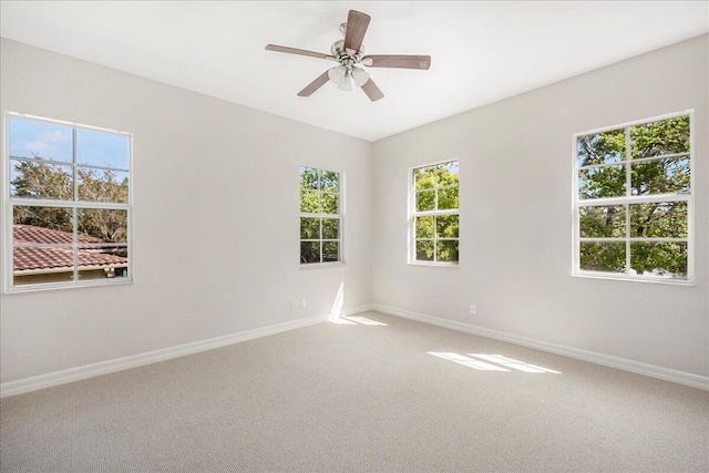 spare room featuring carpet flooring, a wealth of natural light, and baseboards