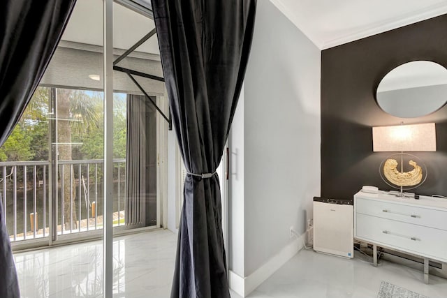 bedroom with marble finish floor and baseboards