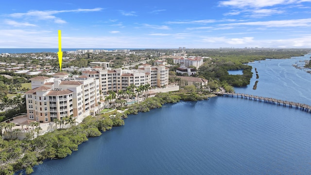 aerial view with a water view