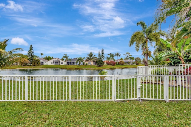 view of water feature with fence