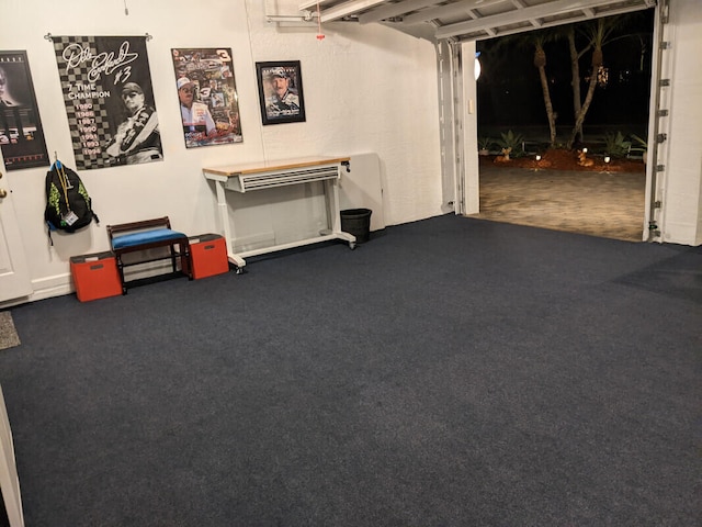 misc room featuring dark colored carpet