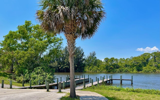 view of dock featuring a water view