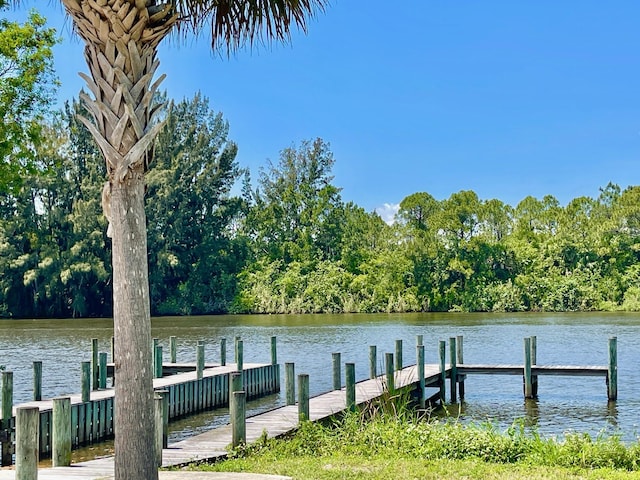 view of dock with a water view