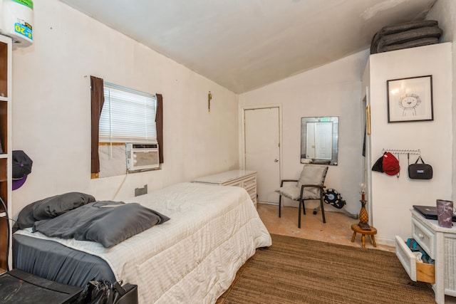 bedroom featuring cooling unit and vaulted ceiling