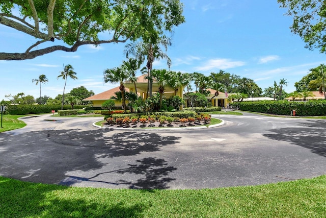 view of property's community featuring curved driveway