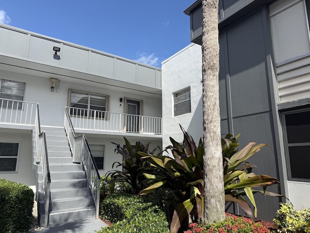 view of building exterior featuring stairway