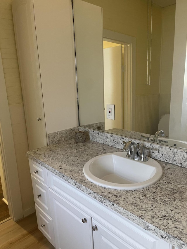 bathroom with vanity and wood finished floors