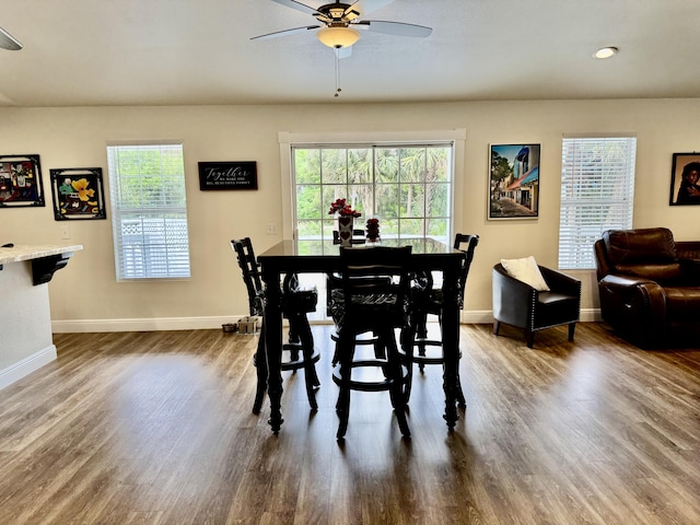 2532 NW 33rd Ave, Okeechobee, FL 34972 - dining area with dark wood-type flooring, baseboards, ceiling fan, and recessed lighting