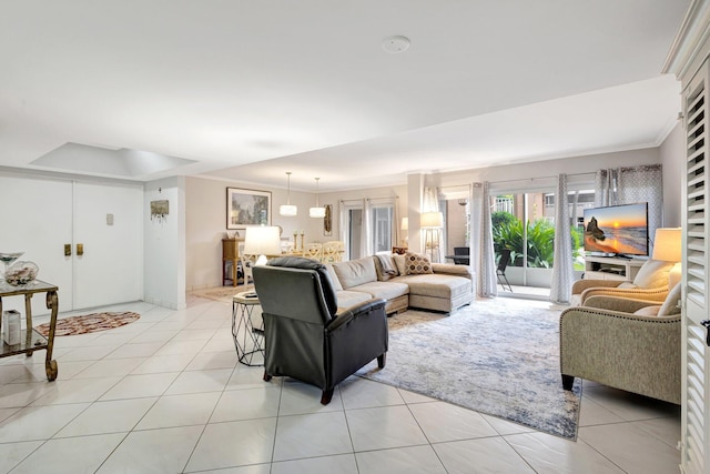 living area with light tile patterned floors