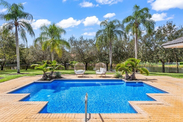 view of pool with a patio, a fenced backyard, and a fenced in pool