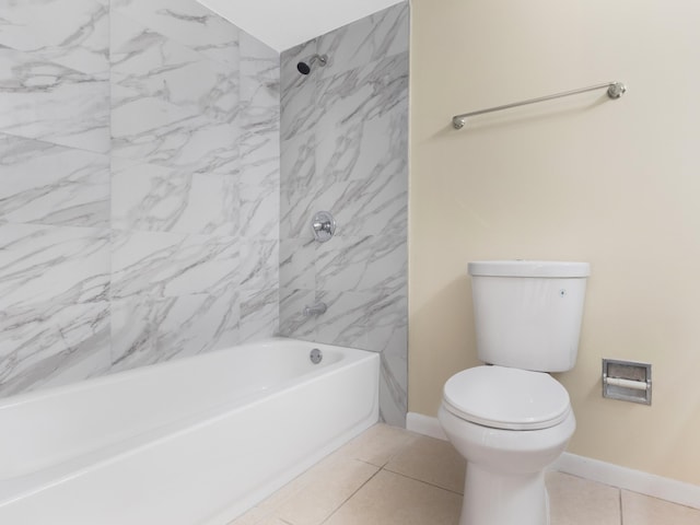 full bath with bathtub / shower combination, toilet, baseboards, and tile patterned flooring