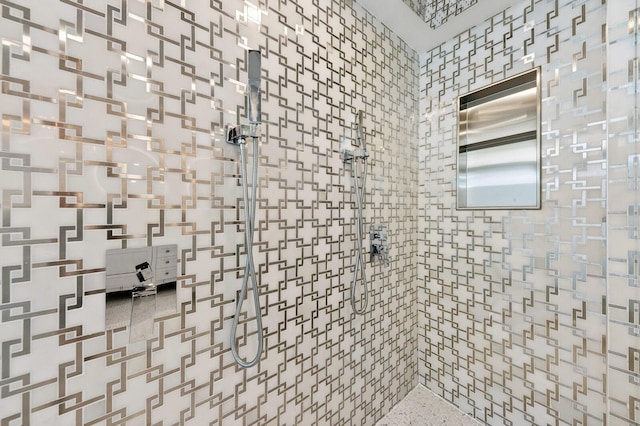 interior space with a stall shower