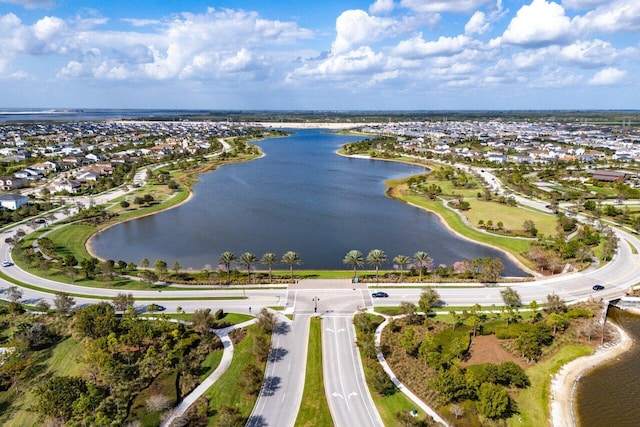 aerial view featuring a water view