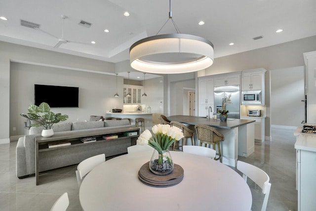 dining room featuring recessed lighting, a toaster, and visible vents