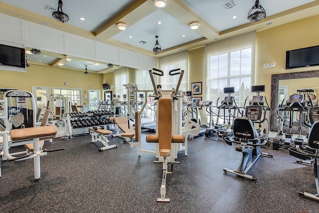 11603 SW Lake Park Dr, Port Saint Lucie, FL 34987 - workout area with recessed lighting, visible vents, and a high ceiling