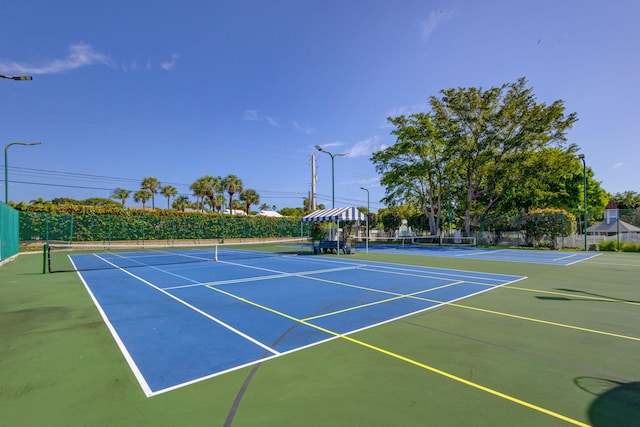 view of tennis court with fence