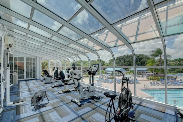 workout area with carpet floors