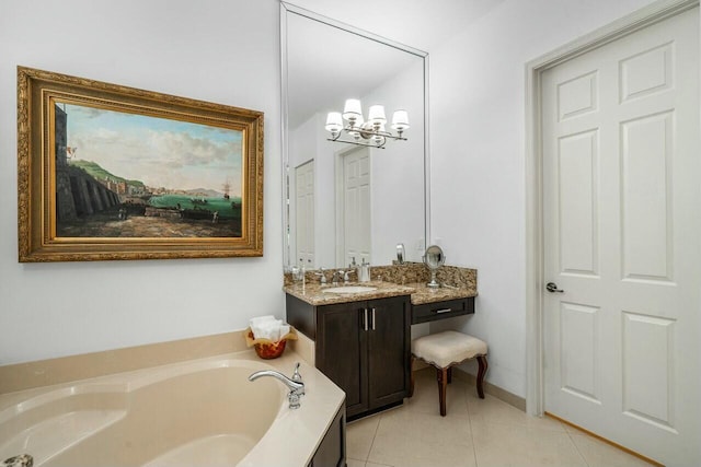 full bath featuring a bath, tile patterned flooring, and vanity