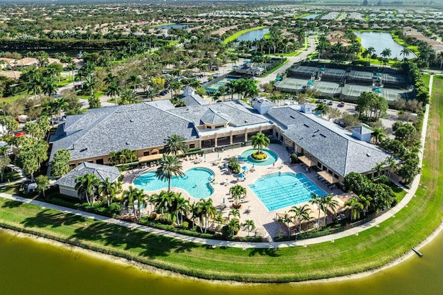 bird's eye view featuring a water view