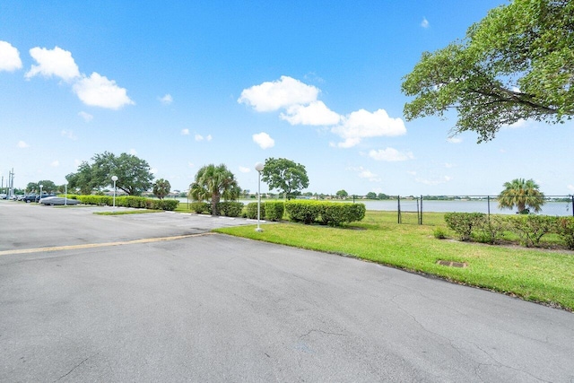 view of street featuring a water view