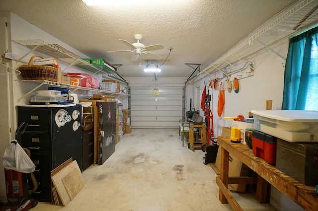 garage featuring a ceiling fan