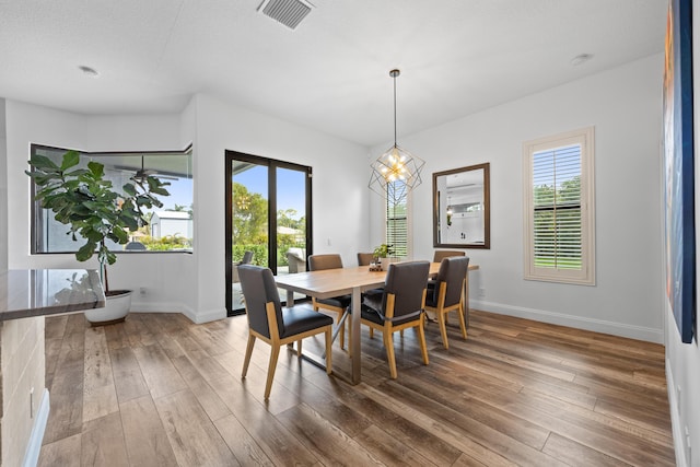 dining room featuring plenty of natural light, wood finished floors, and visible vents