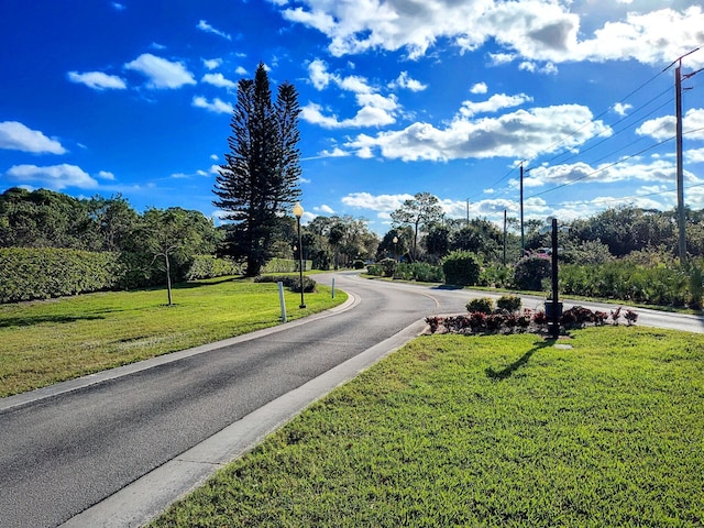 view of road featuring street lights