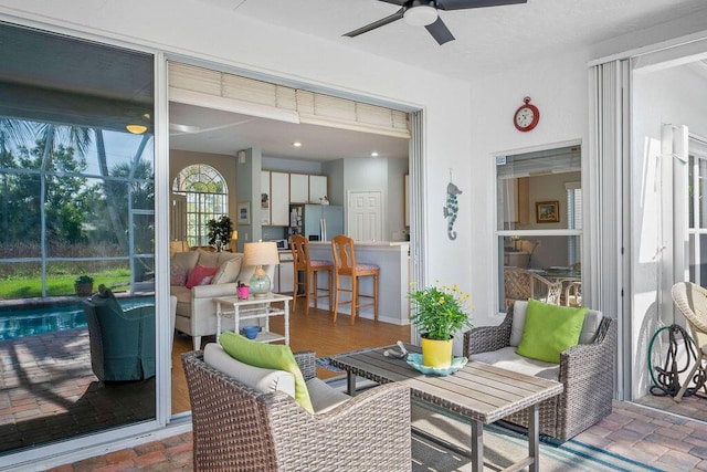 interior space featuring a ceiling fan