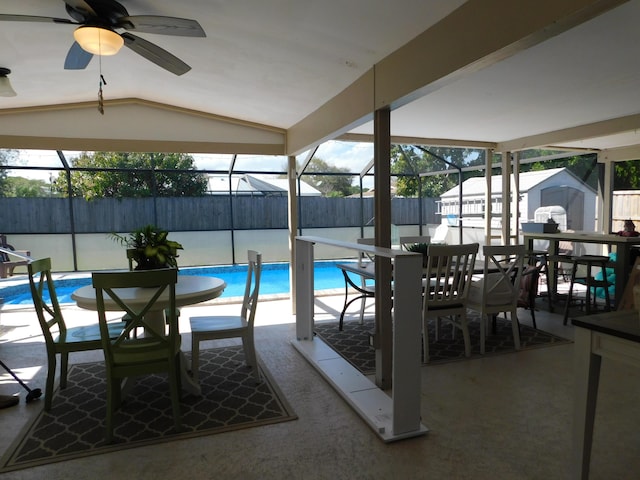 view of swimming pool with a patio area, fence, and a fenced in pool