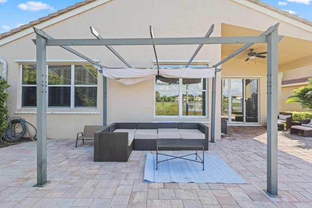 view of patio / terrace featuring a ceiling fan and an outdoor hangout area