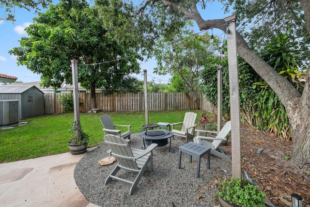 view of patio / terrace featuring an outdoor fire pit and a fenced backyard