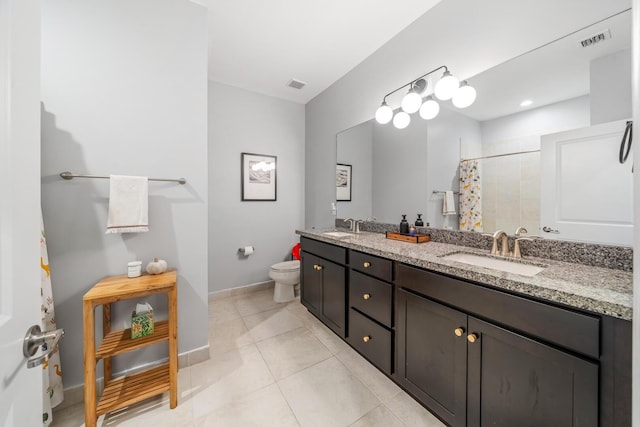 full bath featuring toilet, a sink, and visible vents